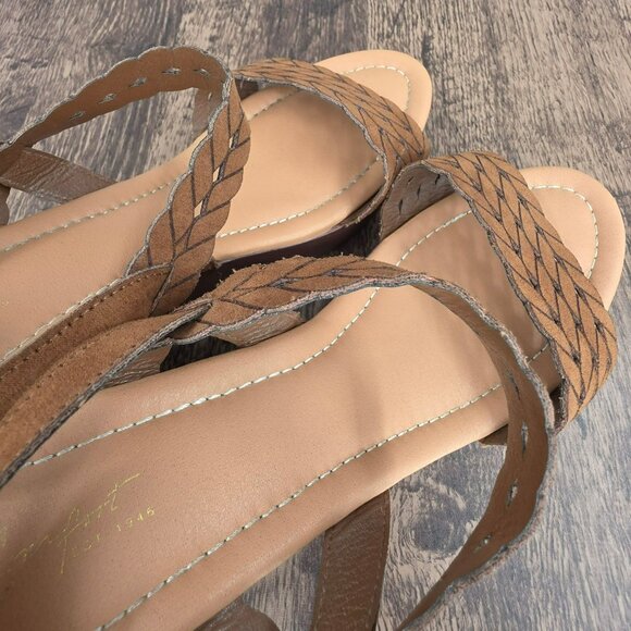 Cato Platform Block Heel Sandals 10 W Brown Faux Leather Strappy Ankle Boho Chic - Picture 11 of 14